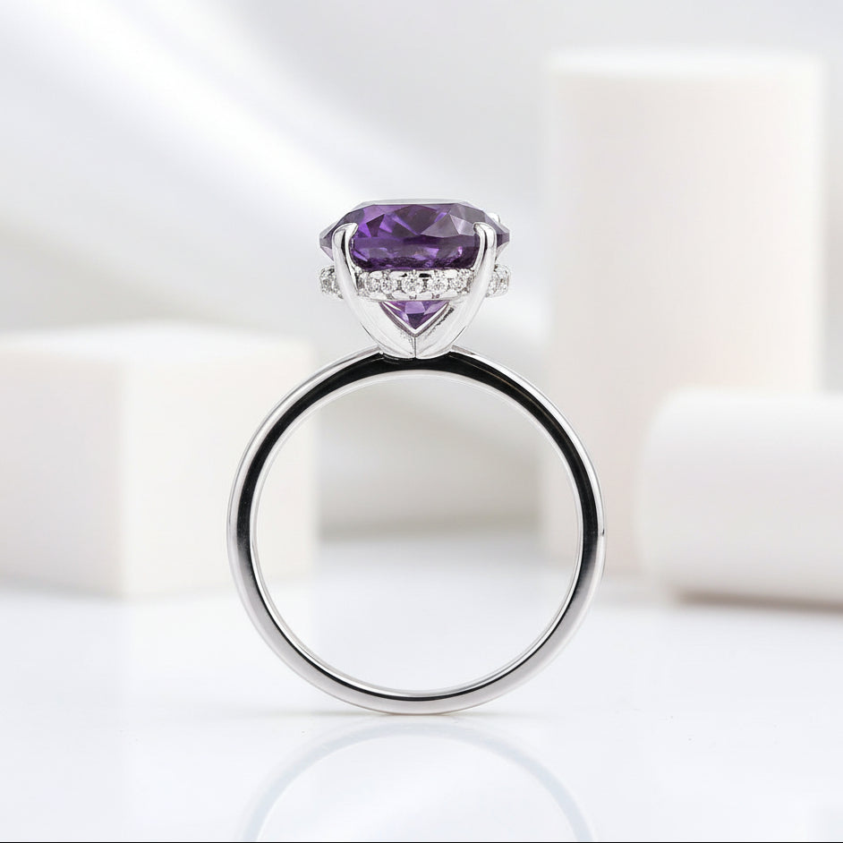 Classic Round Cut 3.5ct Amethyst Purple Engagement Ring-Evani Jewelry