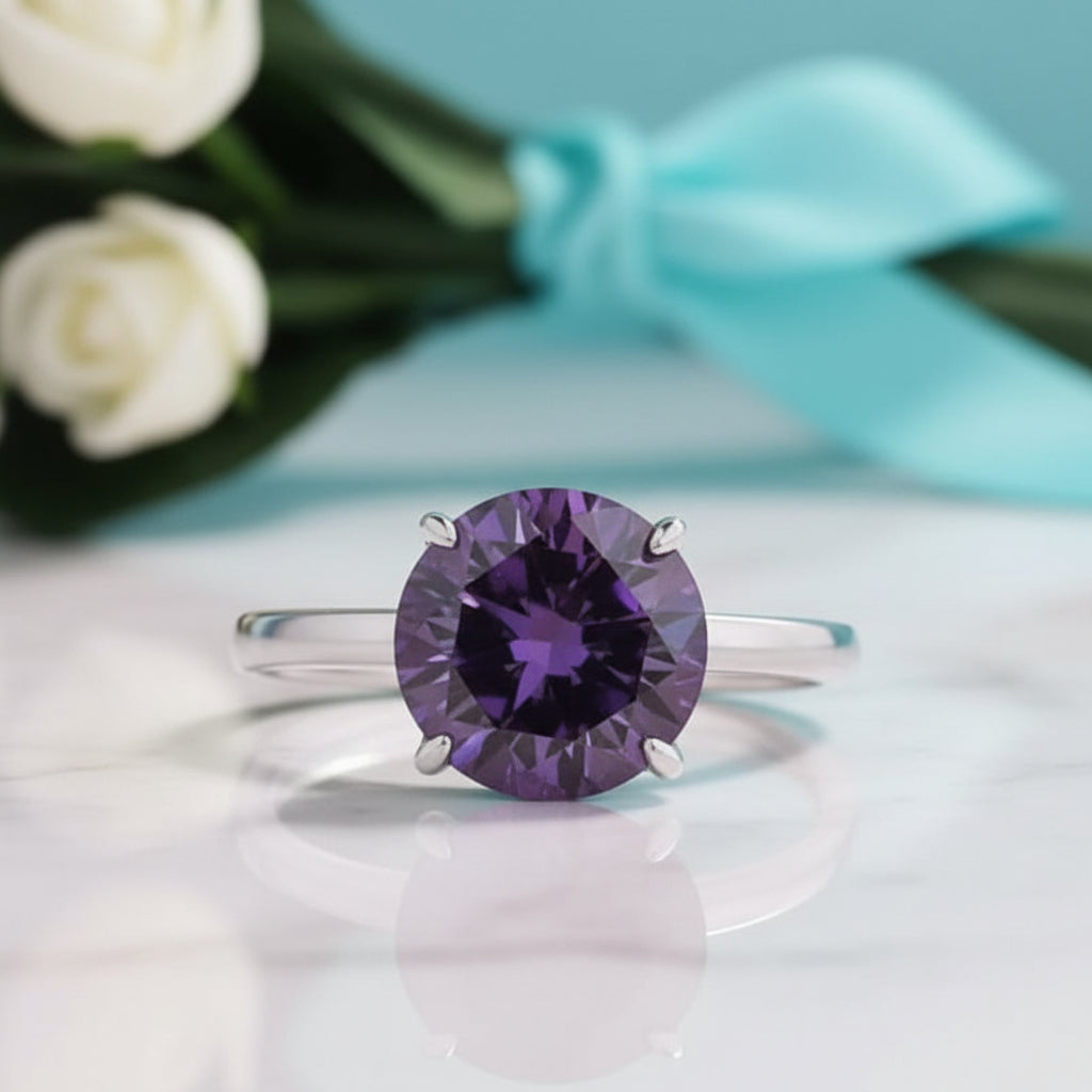 Classic Round Cut 3.5ct Amethyst Purple Engagement Ring-Evani Jewelry