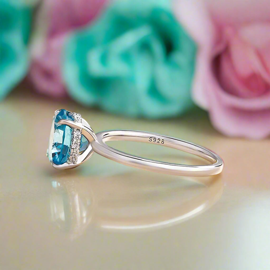 Classic Round Cut 3.5ct Light Aquamarine Blue Engagement Ring-Evani Naomi Jewelry