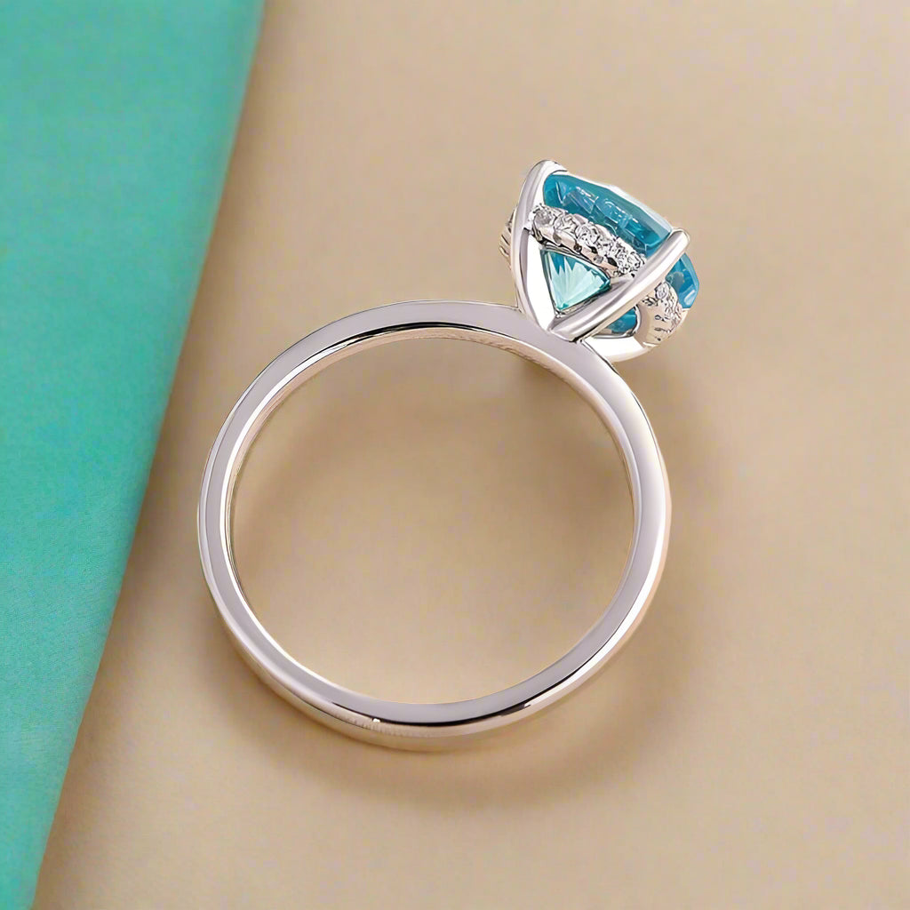 Classic Round Cut 3.5ct Light Aquamarine Blue Engagement Ring-Evani Naomi Jewelry