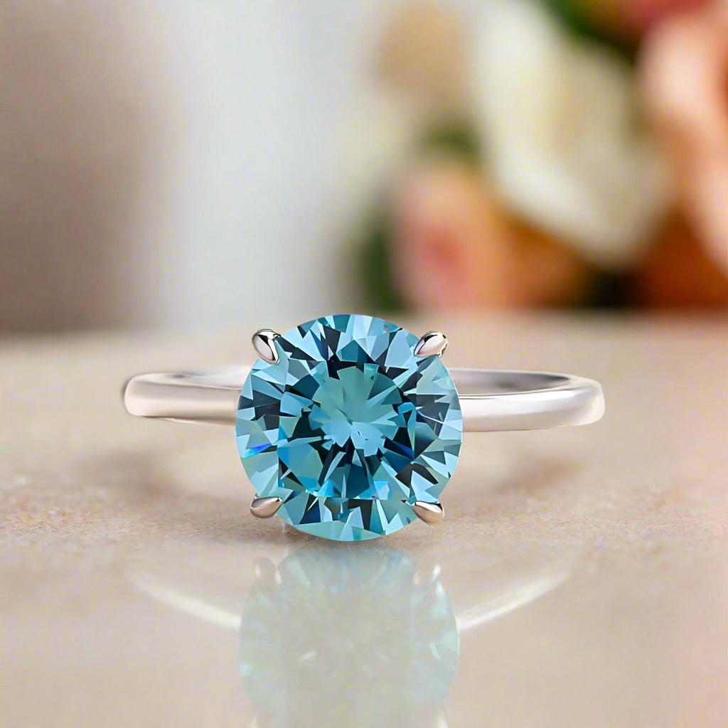 Classic Round Cut 3.5ct Light Aquamarine Blue Engagement Ring-Evani Naomi Jewelry