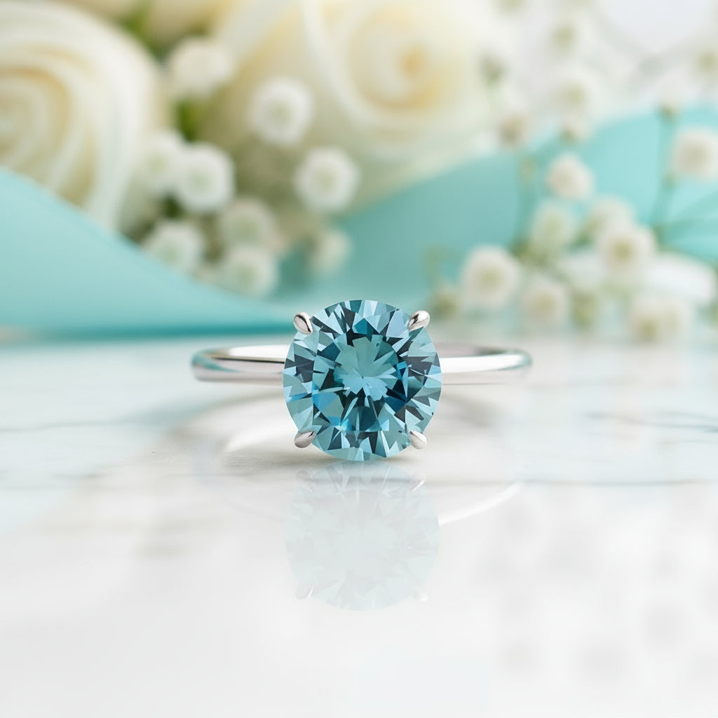 Classic 3.5ct Round Cut Light Aquamarine Engagement Ring-Evani Jewelry