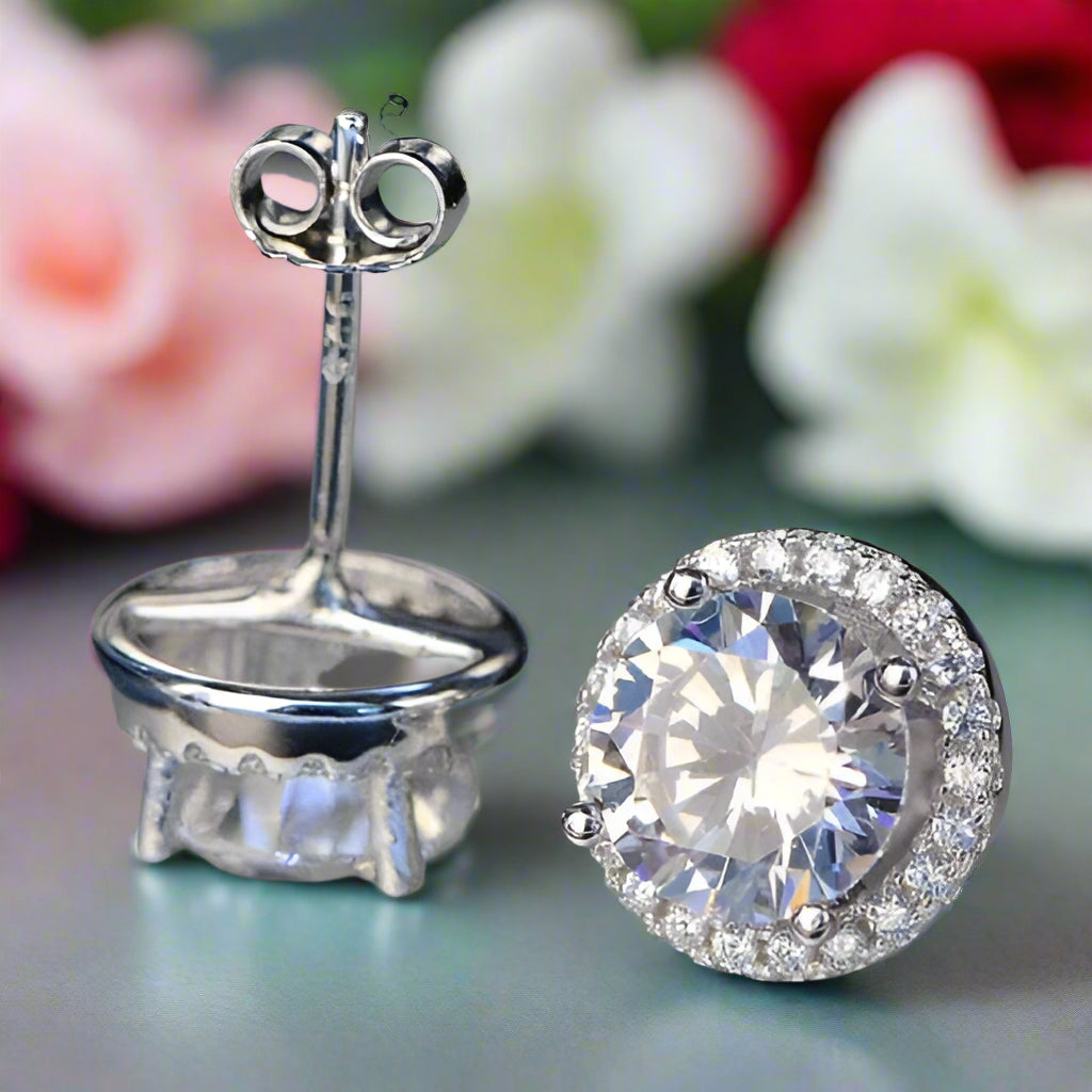 Classic Round Diamond Halo Stud Earrings-Evani Jewelry