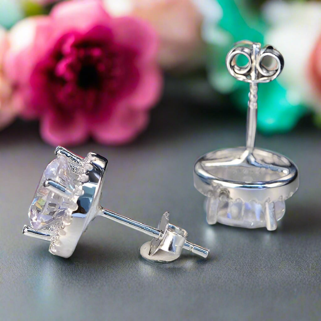Classic Round Diamond Halo Stud Earrings-Evani Naomi Jewelry
