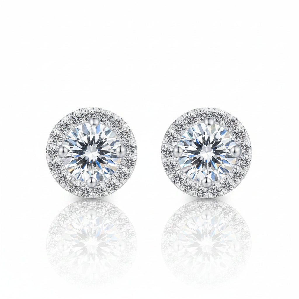 Classic Round Diamond Halo Stud Earrings-Evani Jewelry