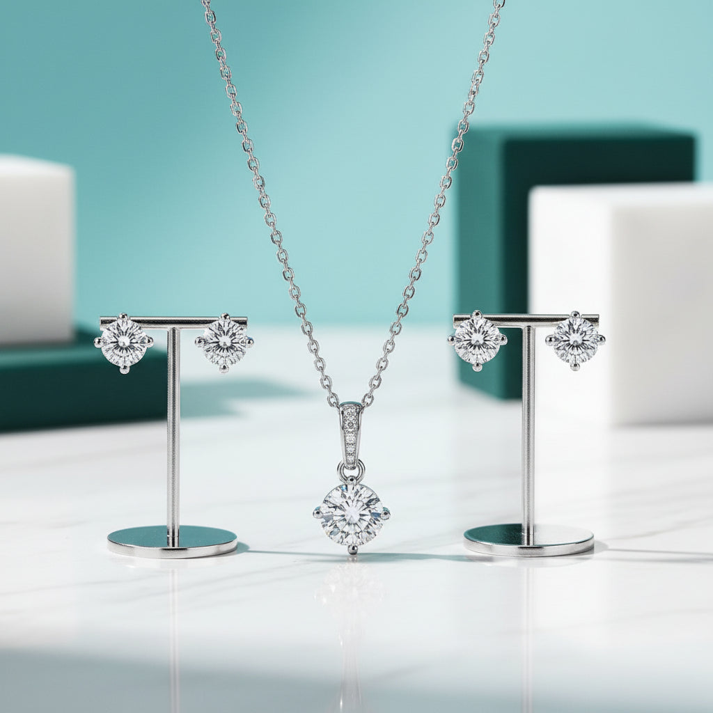 Classic Round Diamond Solitaire Jewelry Set-Evani Jewelry