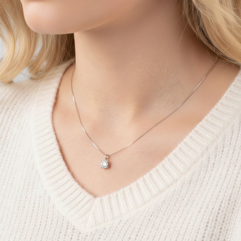 Classic Round-cut 1.0 ct Diamond Necklace-Evani Jewelry
