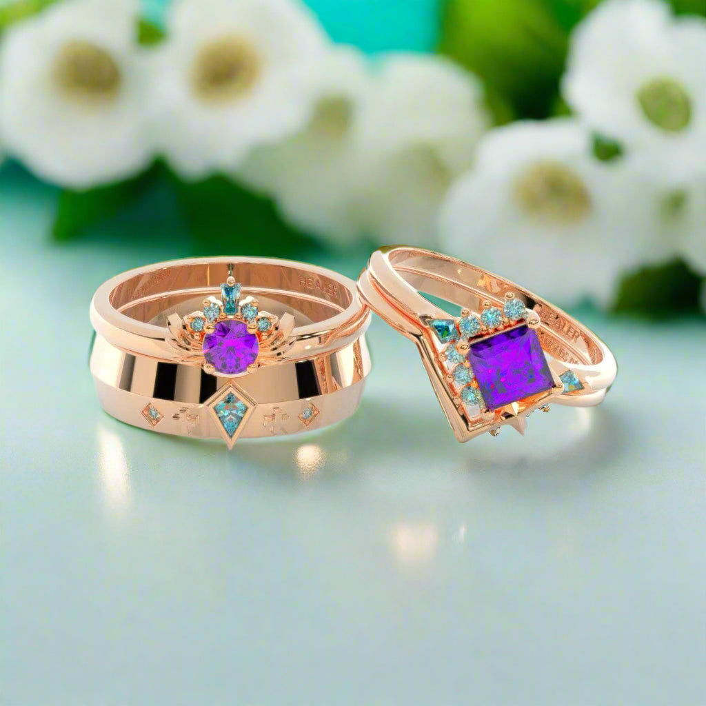 Cleric Ring Set- Video Game Inspired Rings in 14k White Gold-Evani Naomi Jewelry