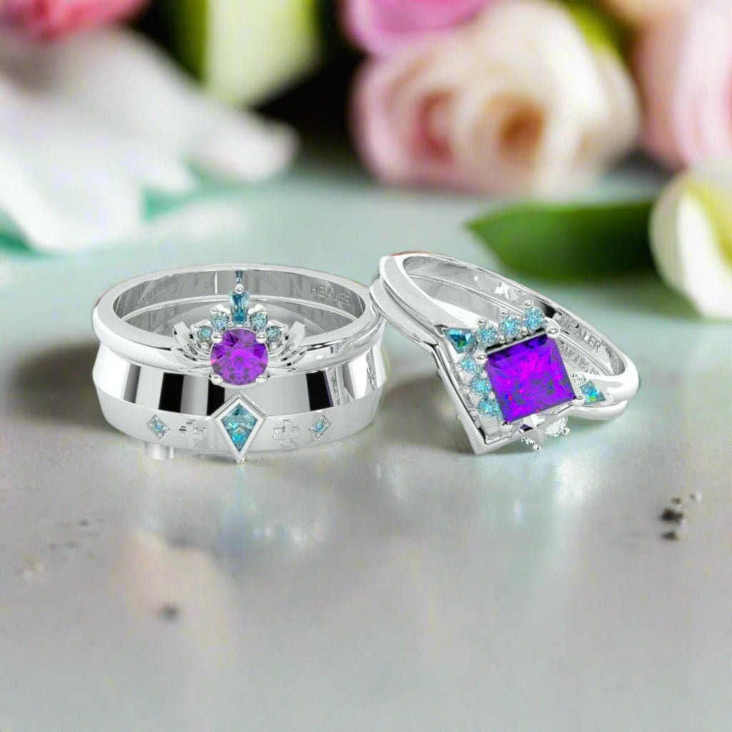 Cleric Ring Set- Video Game Inspired Rings in 14k White Gold-Evani Naomi Jewelry