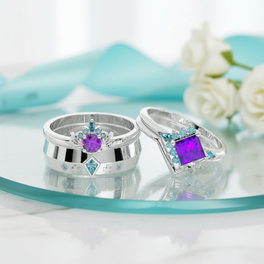 Amethyst Birthstone Ring in 14k White Gold-Evani Jewelry