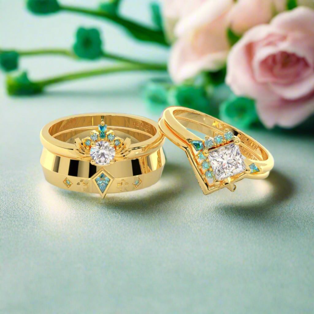 Cleric Ring Set- Video Game Inspired Rings in 14k White Gold-Evani Naomi Jewelry