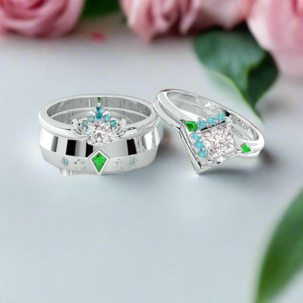 Cleric Ring Set- Video Game Inspired Rings in 14k White Gold-Evani Naomi Jewelry