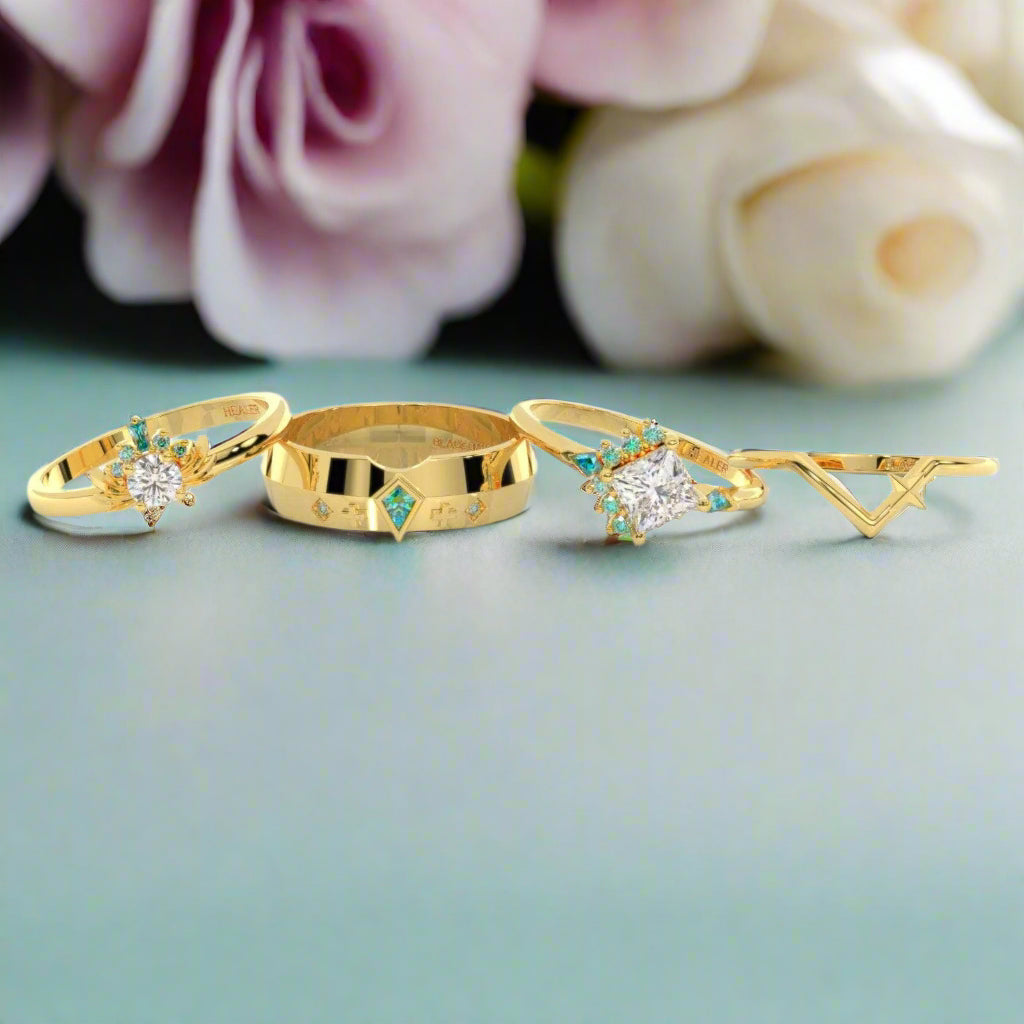 Cleric Ring Set- Video Game Inspired Rings in 14k White Gold-Evani Naomi Jewelry
