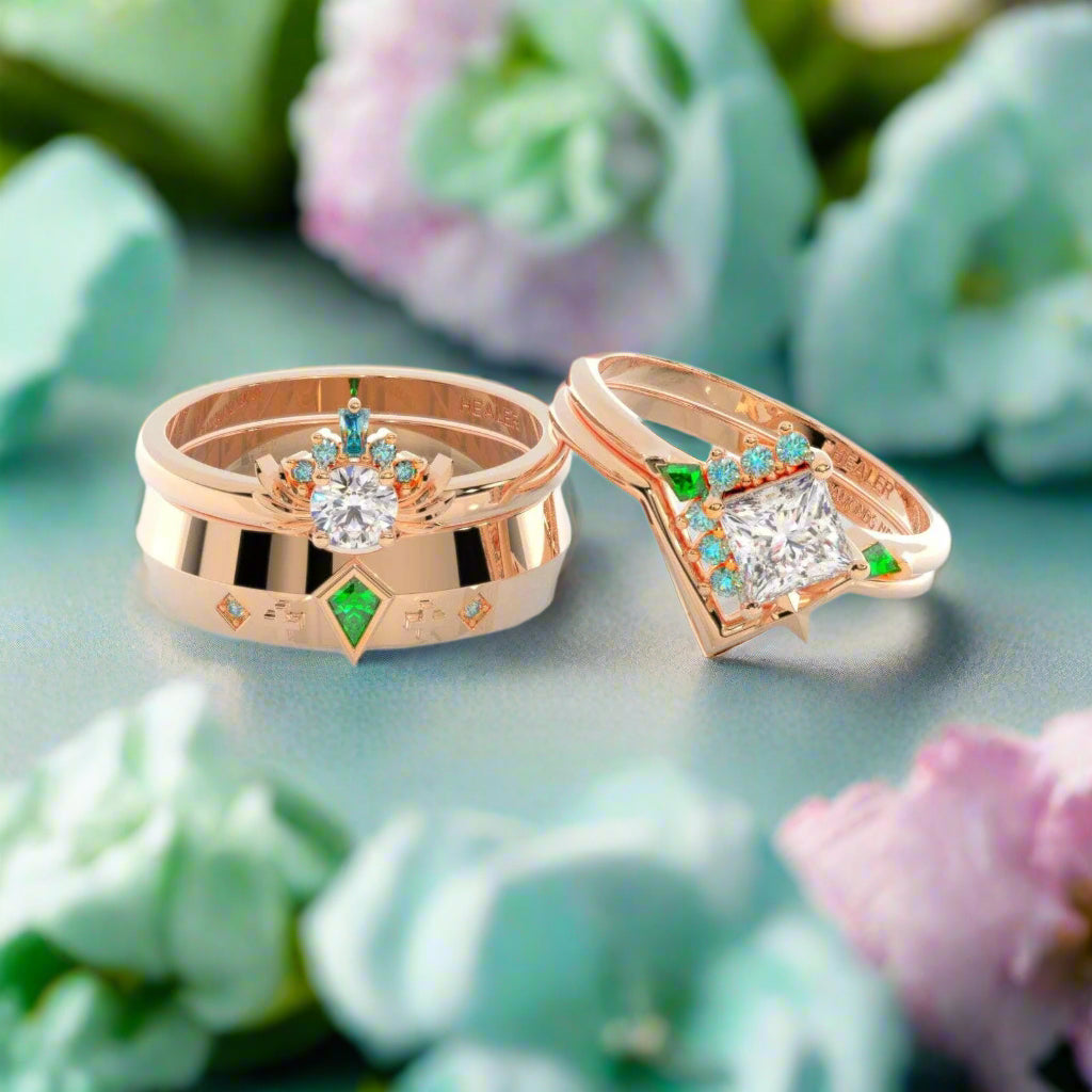 Cleric Ring Set- Video Game Inspired Rings in 14k White Gold-Evani Naomi Jewelry