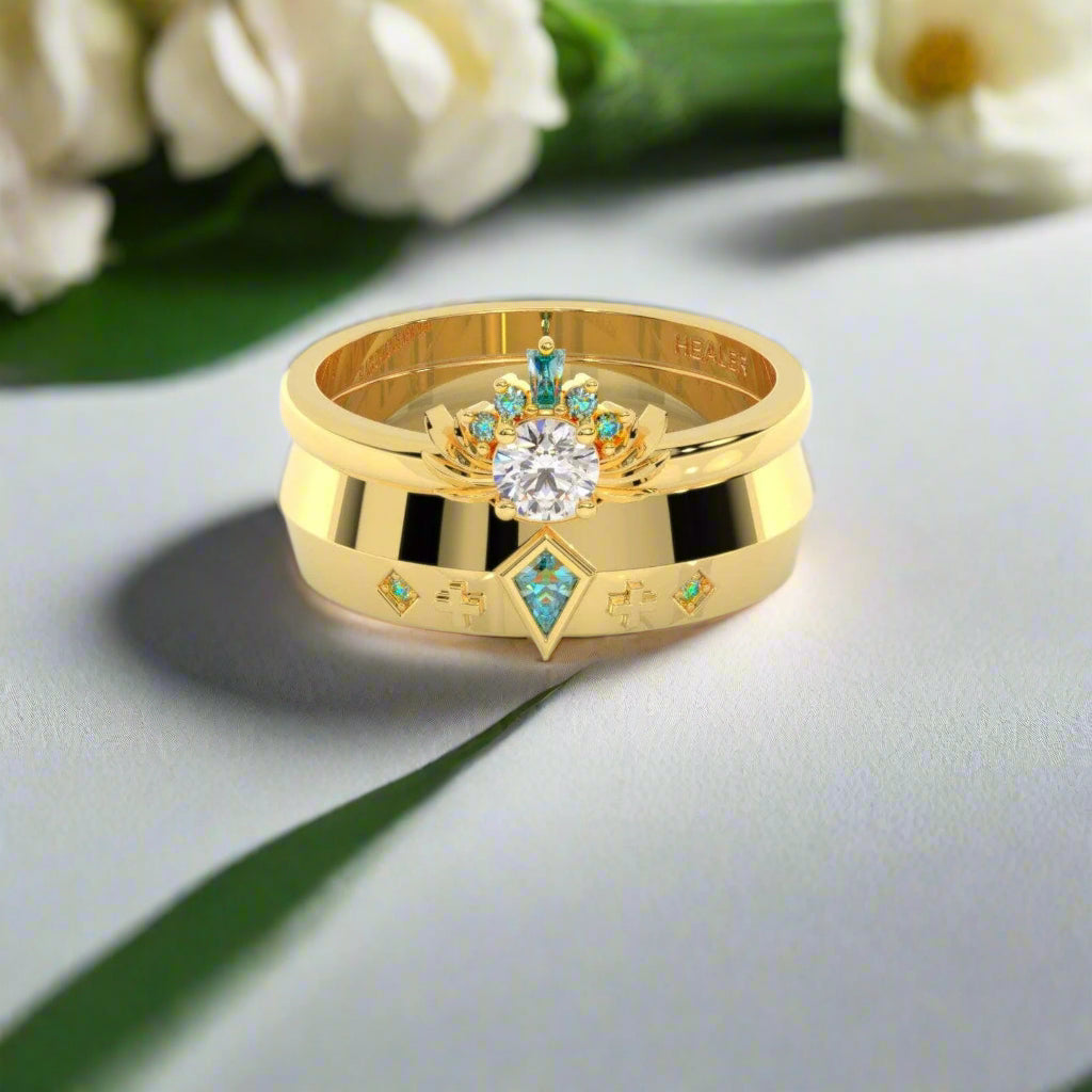 Cleric Ring Set- Video Game Inspired Rings in 14k White Gold-Evani Naomi Jewelry