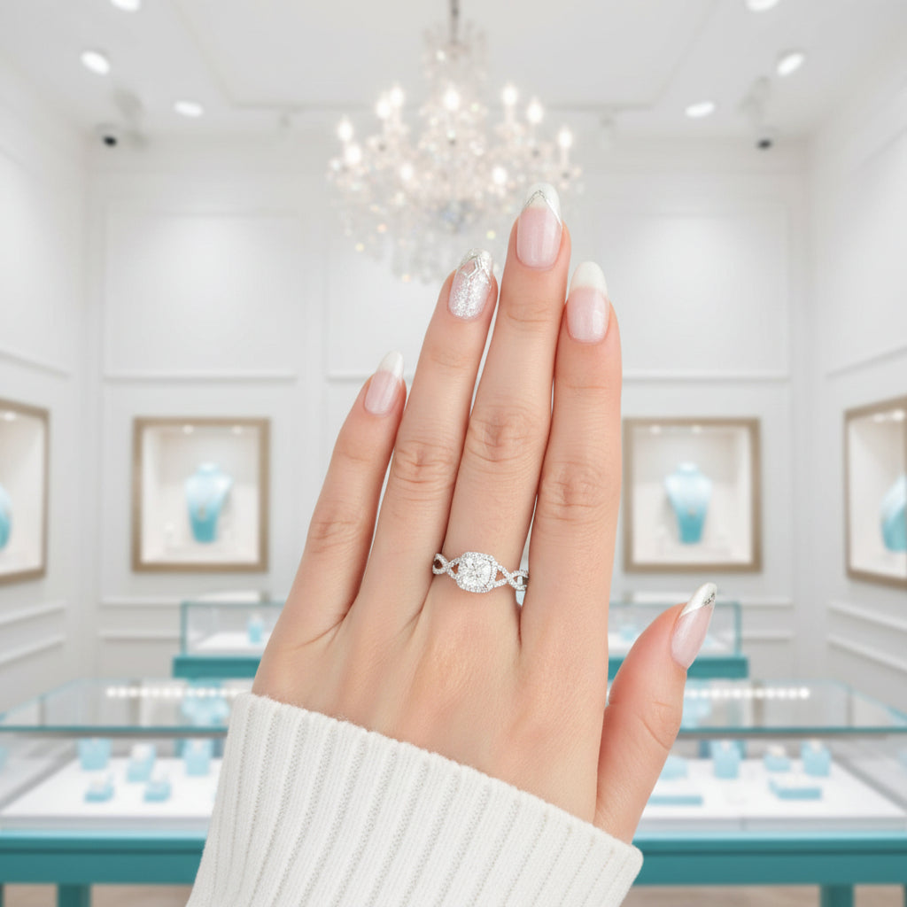 Cushion Cut 1ct Diamond Halo 14K Engagement Ring-Evani Jewelry