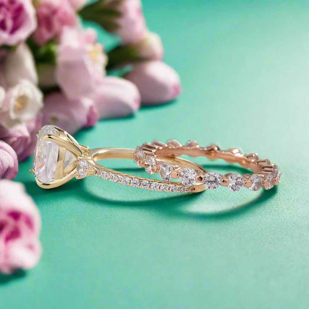 Cushion Cut 3.5 ct Diamond Bridal Set-Evani Naomi Jewelry