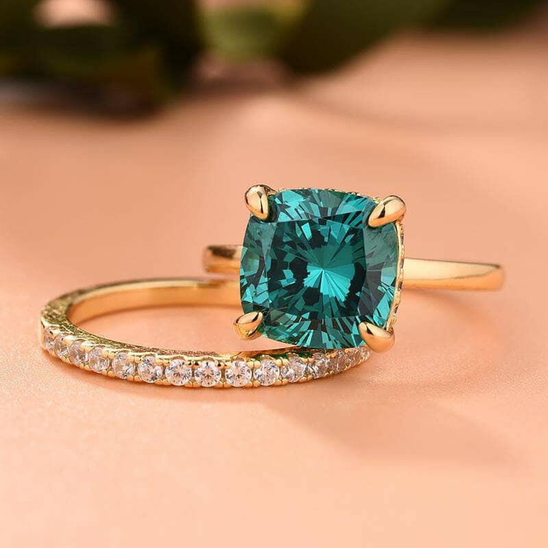 Cushion Cut 3.5 ct Paraiba Tourmaline Diamond Bridal Set-Evani Jewelry