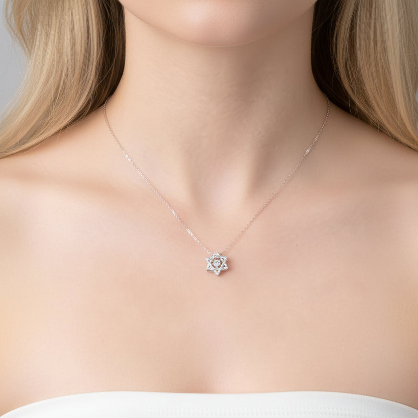 Dancing 0.5 ct Diamond Six-pointed Star Necklace-Evani Jewelry