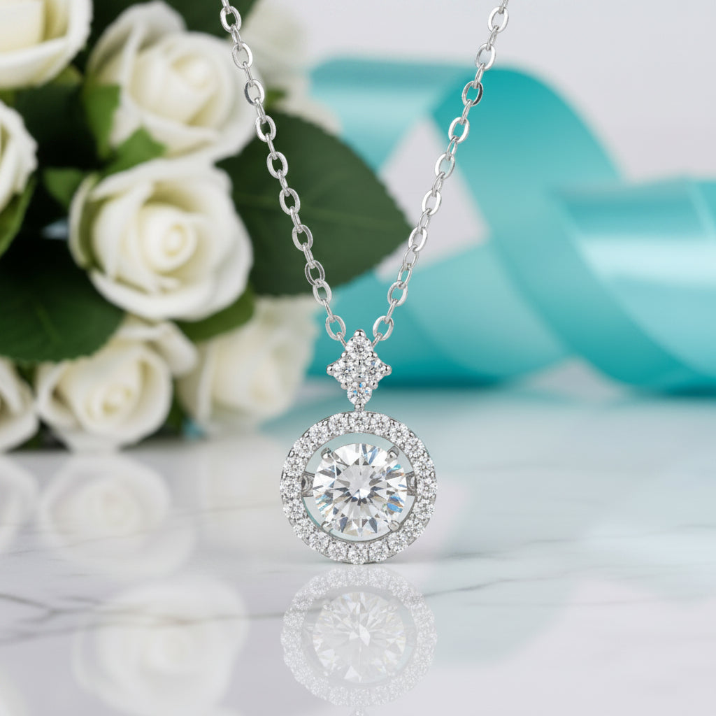 Dancing 1.0 ct Diamond Halo Necklace-Evani Jewelry