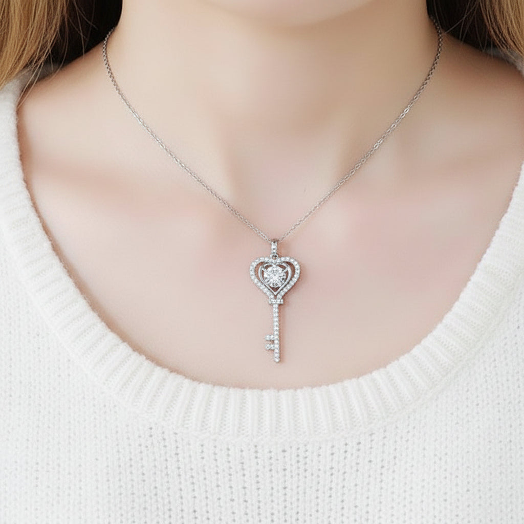 Dancing 1.0 ct Diamond Key Shaped Necklace-Evani Jewelry