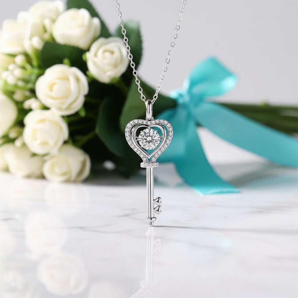 Dancing 1.0 ct Diamond Key Shaped Necklace-Evani Jewelry