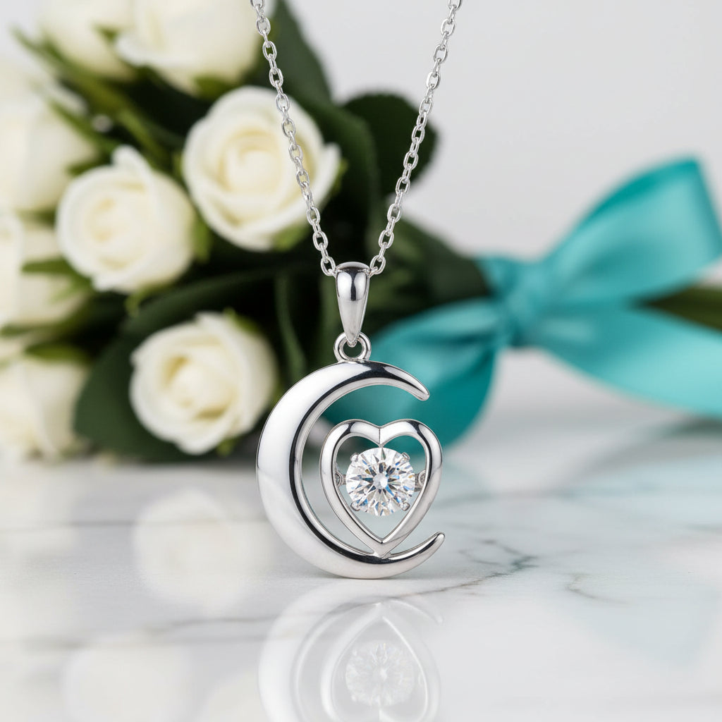 Dancing Diamond Heart & Moon Necklace-Evani Jewelry