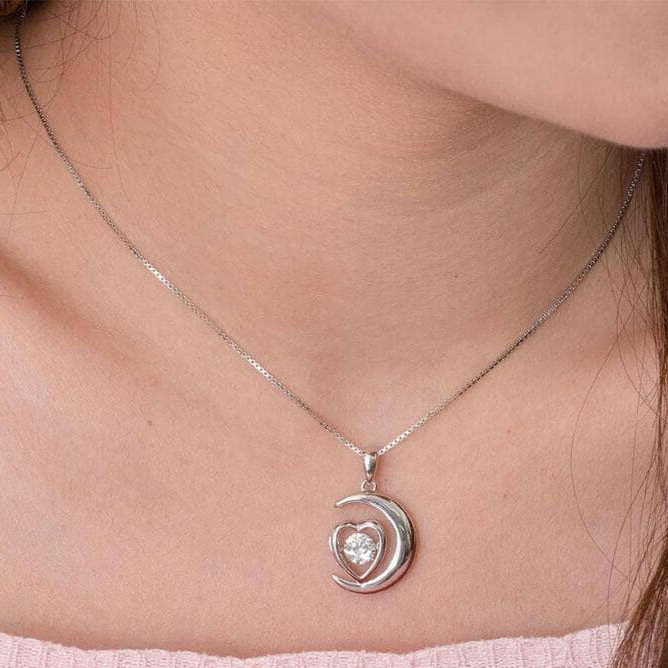 Dancing Diamond Heart & Moon Necklace-Evani Naomi Jewelry