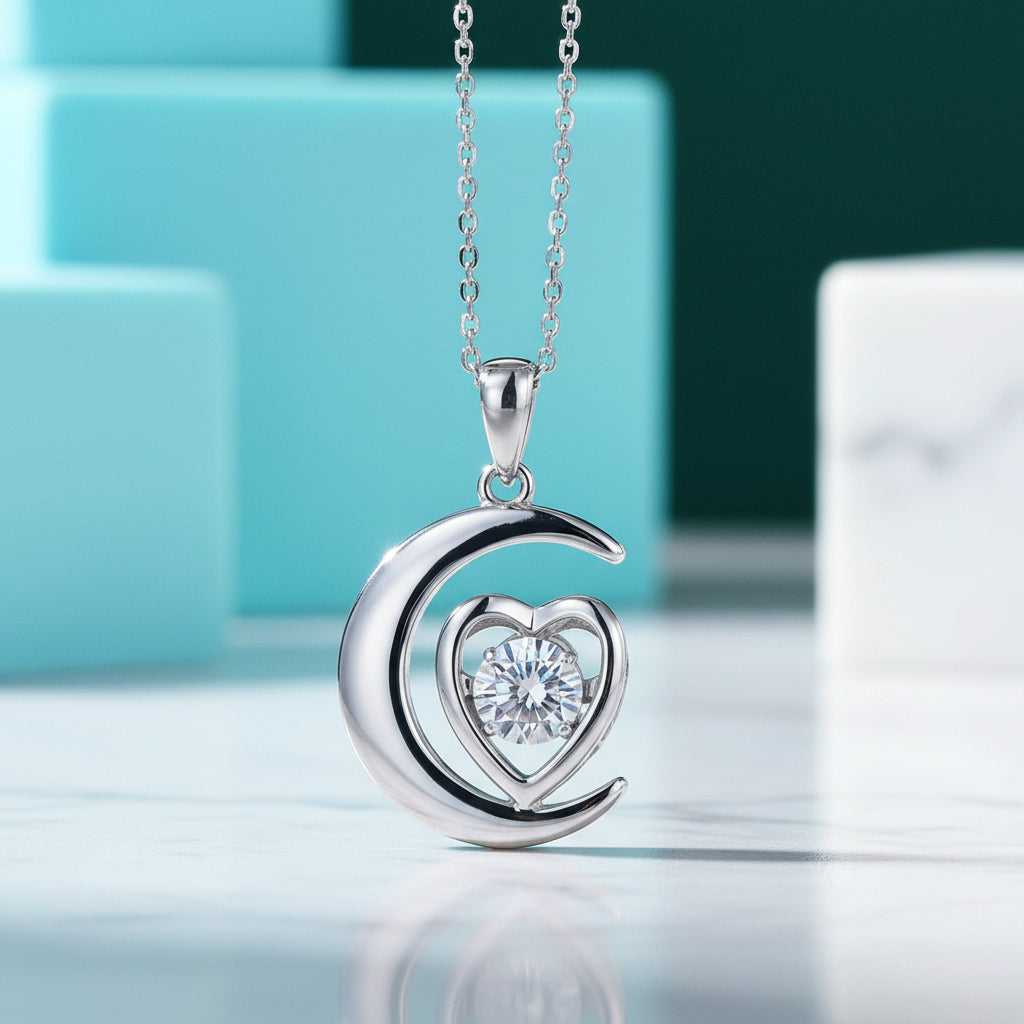 Dancing Diamond Heart & Moon Necklace-Evani Jewelry