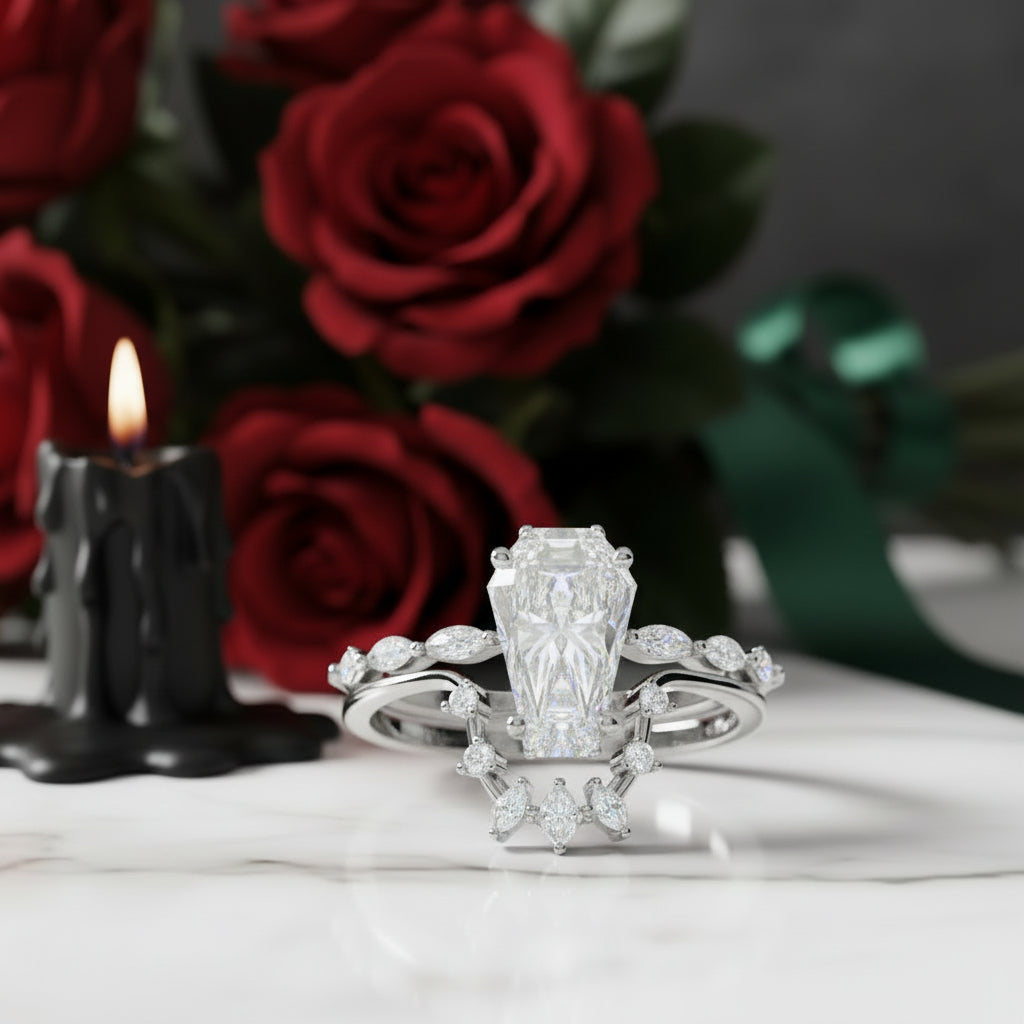 Devoted To You Gothic Rings in 14k Limited Coffin Cut Diamond Birthstone-Evani Jewelry