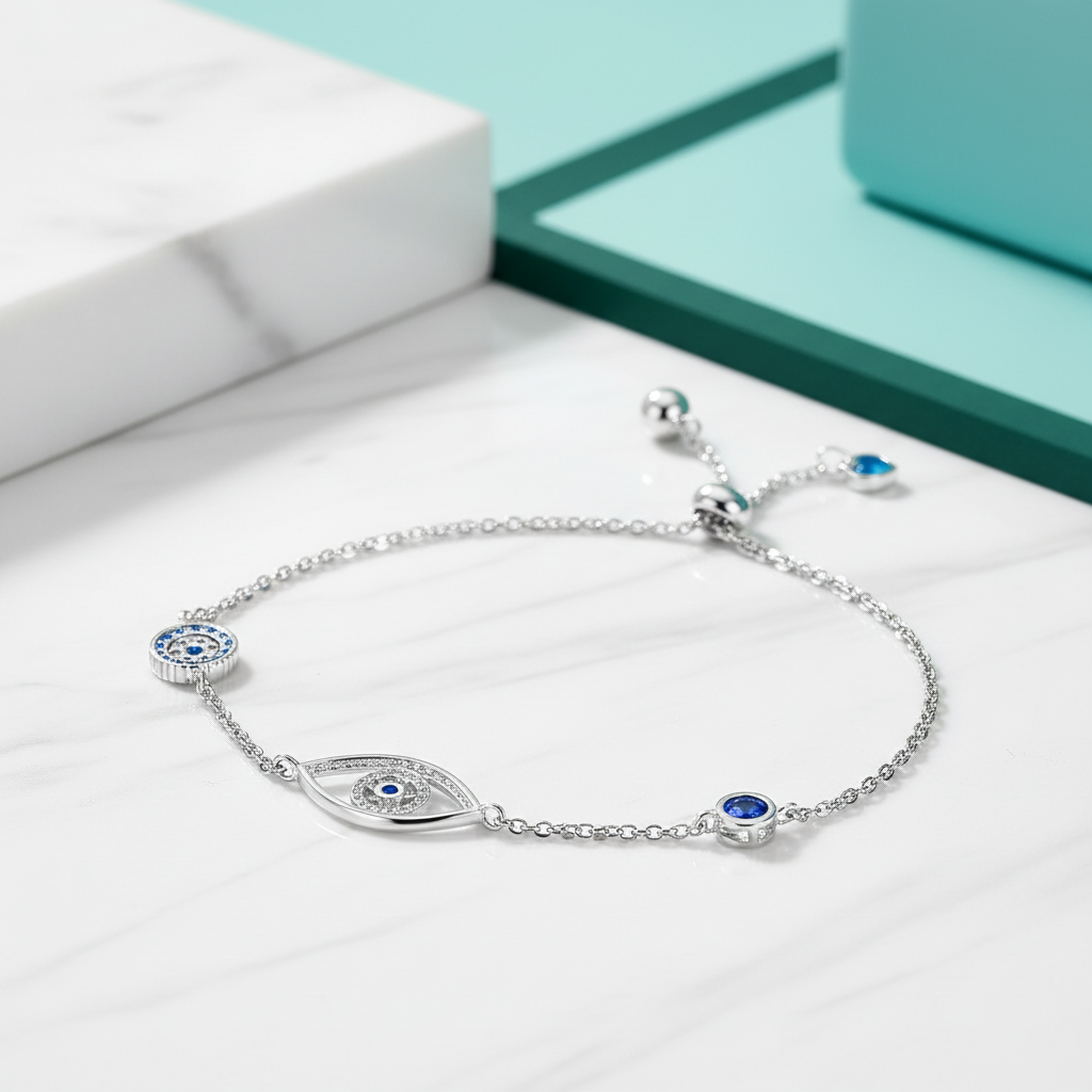 Diamond Blue Eye Bolo Bracelet-Evani Jewelry