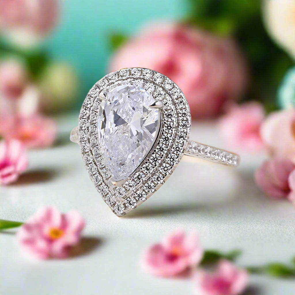 Double Halo 2.0 Ct Pear Cut Engagement Ring-Evani Naomi Jewelry
