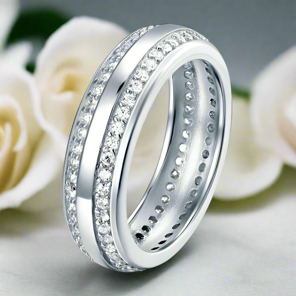 Double Inlay Diamond Wedding Band-Evani Jewelry