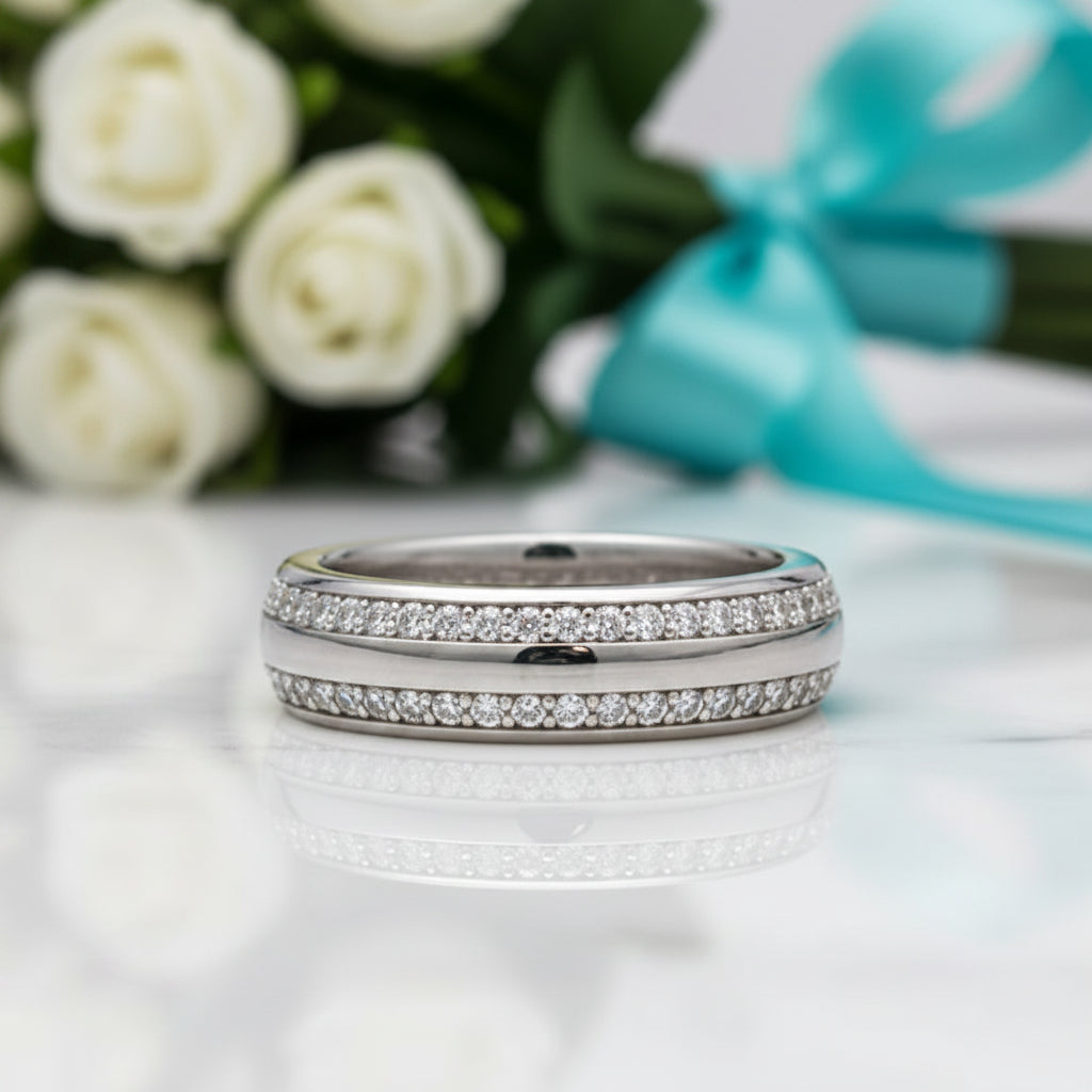 Double Inlay Diamond Wedding Band-Evani Jewelry