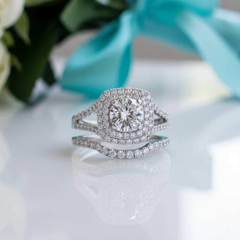 Elegant 1.0 Ct Diamond Double-Halo Bridal Set-Evani Jewelry