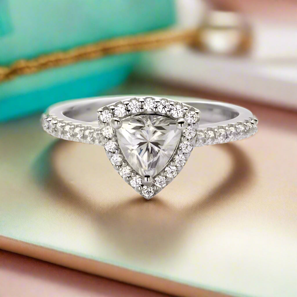 Elegant 1.00 ct Trillion Halo Diamond Engagement Ring-Evani Jewelry