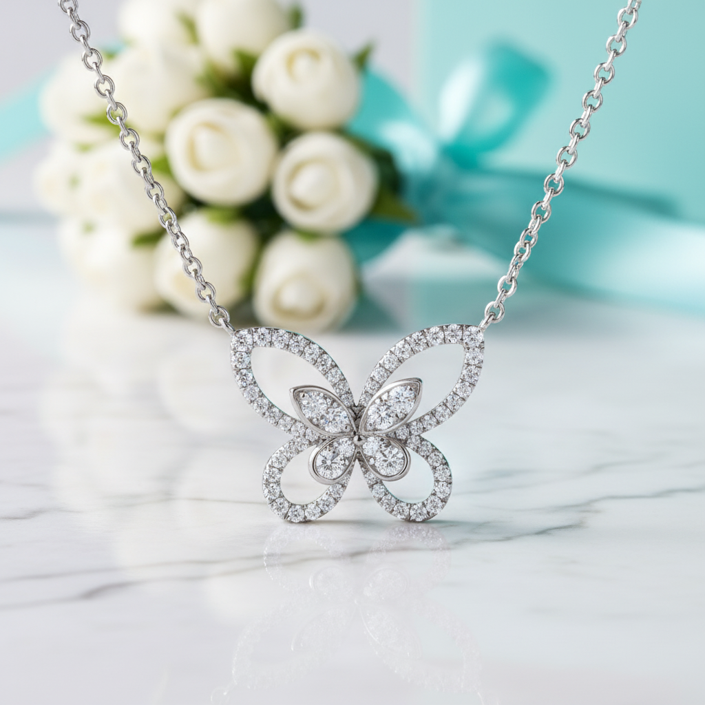 Elegant Double-Butterfly Diamond OptionNecklace