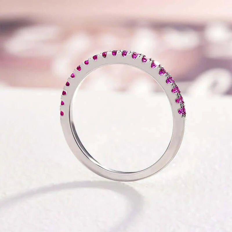 Elegant Fuchsia Diamond Half Eternity Wedding Band-Evani Naomi Jewelry