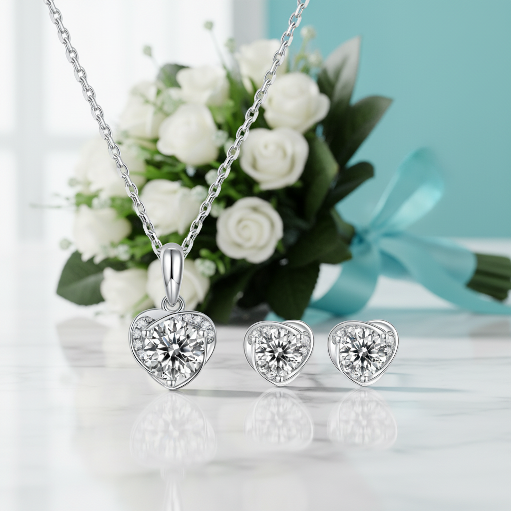 Elegant Heart-Shaped Diamond Jewelry Set-Evani Jewelry