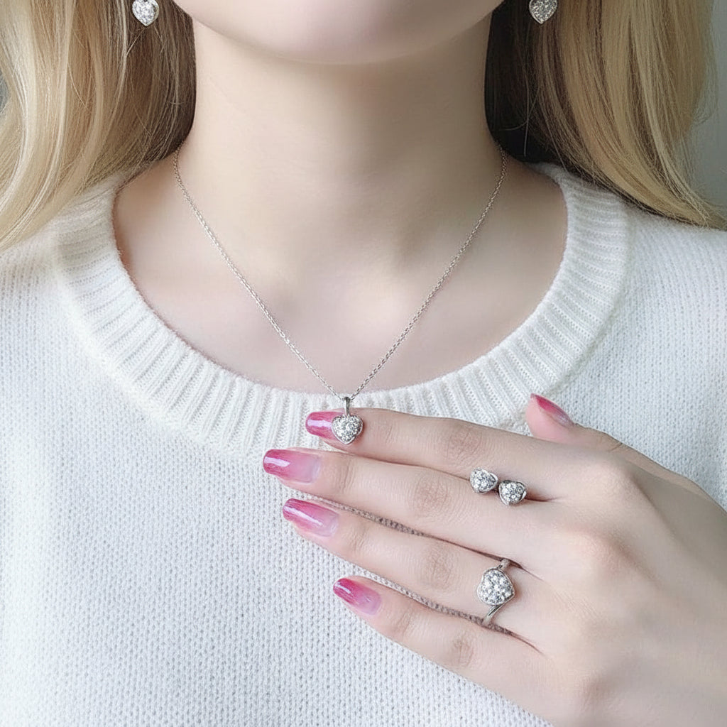 Elegant Heart-Shaped Diamond Jewelry Set-Evani Jewelry
