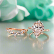 Elegant Pear Cut 2.2 Carat Halo Vintage Style Bridal Ring Set-Evani Naomi Jewelry