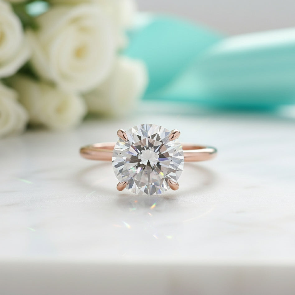Elegant Round Cut 14k Rose Gold Diamond Engagement Ring-Evani Jewelry