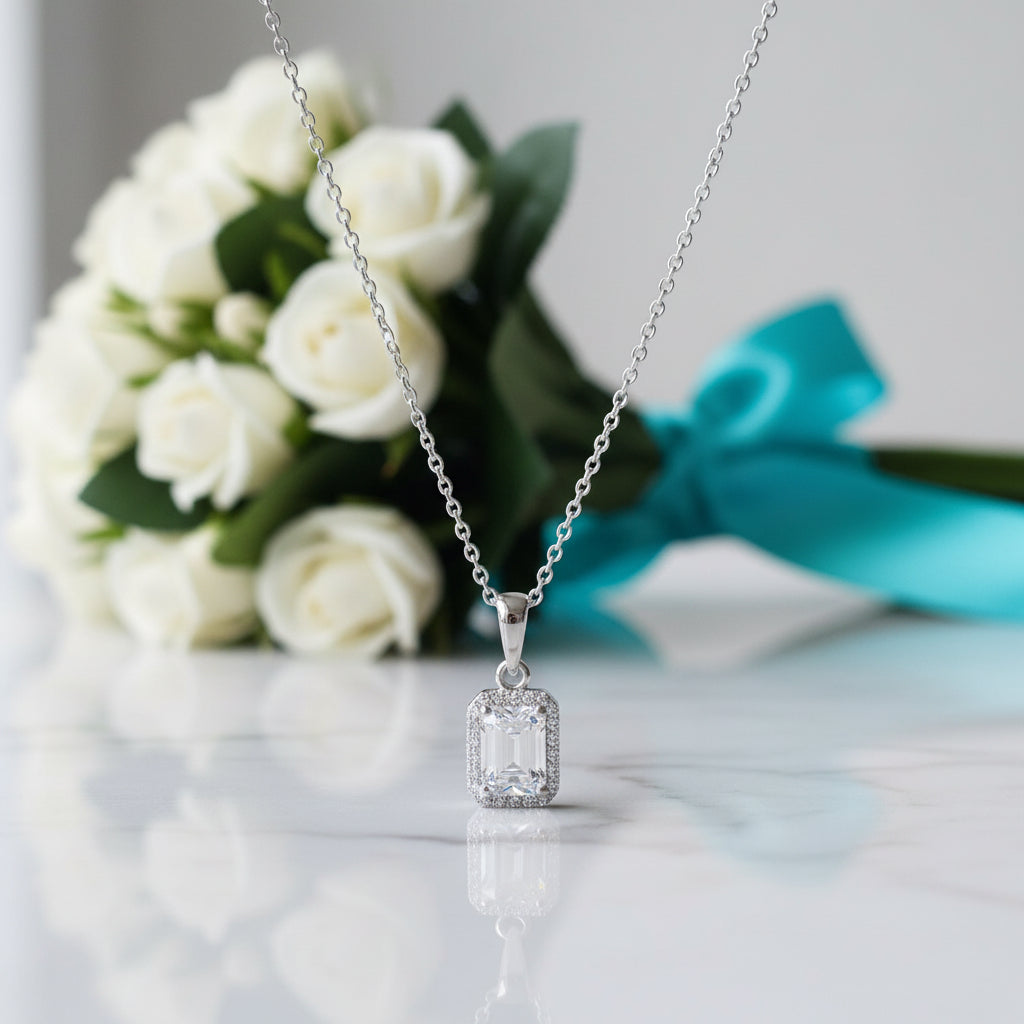 Emerald-cut 1.0 ct Diamond Clavicle Chain Necklace-Evani Jewelry