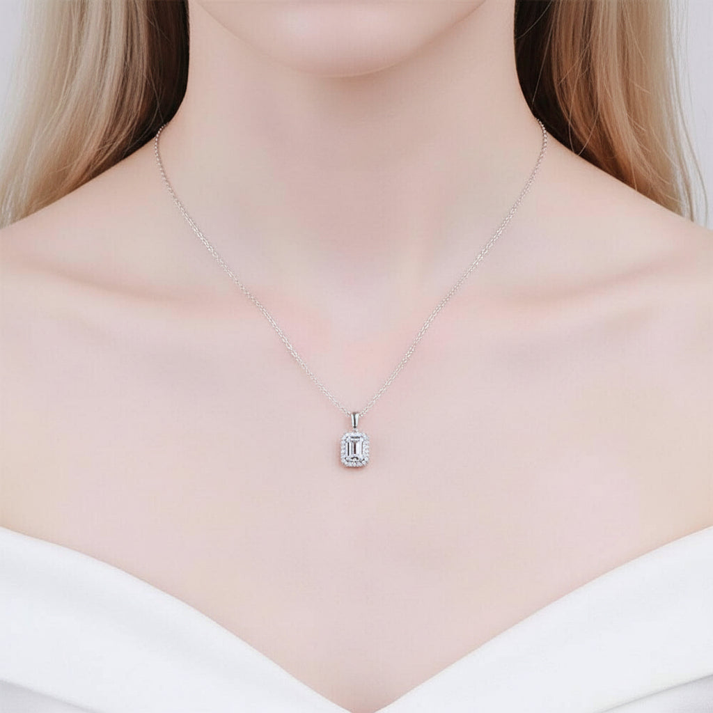 Emerald-cut 1.0 ct Diamond Clavicle Chain Necklace-Evani Jewelry