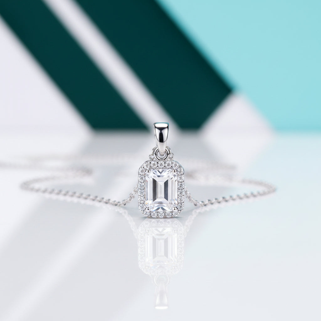 Emerald-cut 1.0 ct Diamond Clavicle Chain Necklace-Evani Jewelry