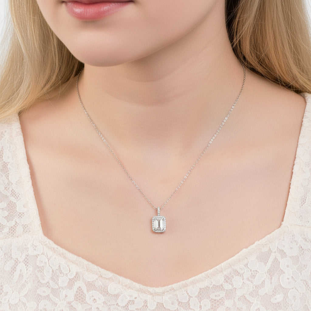 Emerald-cut 1.0 ct Diamond Halo Jewelry Set-Evani Jewelry