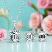 Emerald-cut 1.0 ct Diamond Halo Jewelry Set-Evani Naomi Jewelry