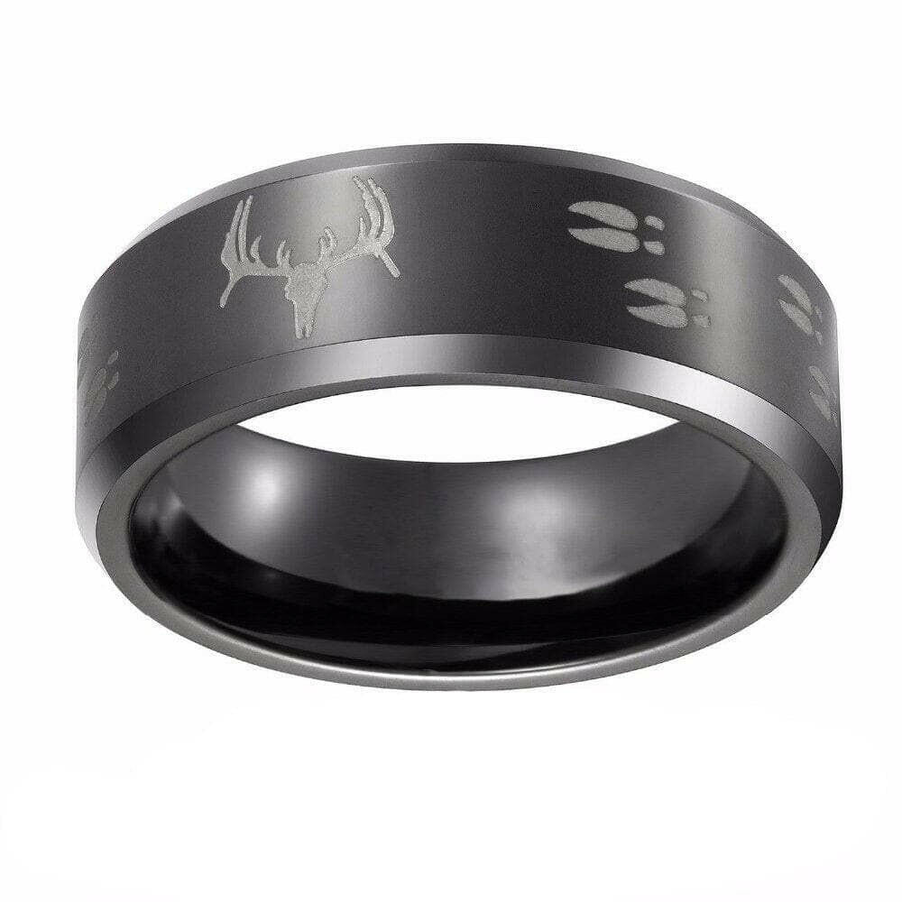 Engraved Deer 8mm Tungsten Men's Wedding Band-Evani Naomi Jewelry