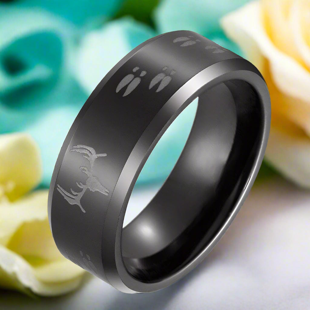 Engraved Deer 8mm Tungsten Men's Wedding Band-Evani Naomi Jewelry