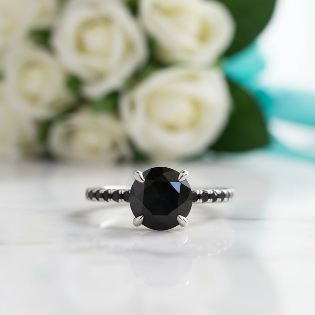 Exclusive Round Cut Black Diamond White Gold Engagement Ring-Evani Jewelry